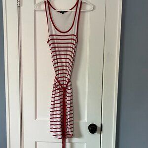 GAP VTG midi dress coral striped nautical summer beachy braded belt size medium